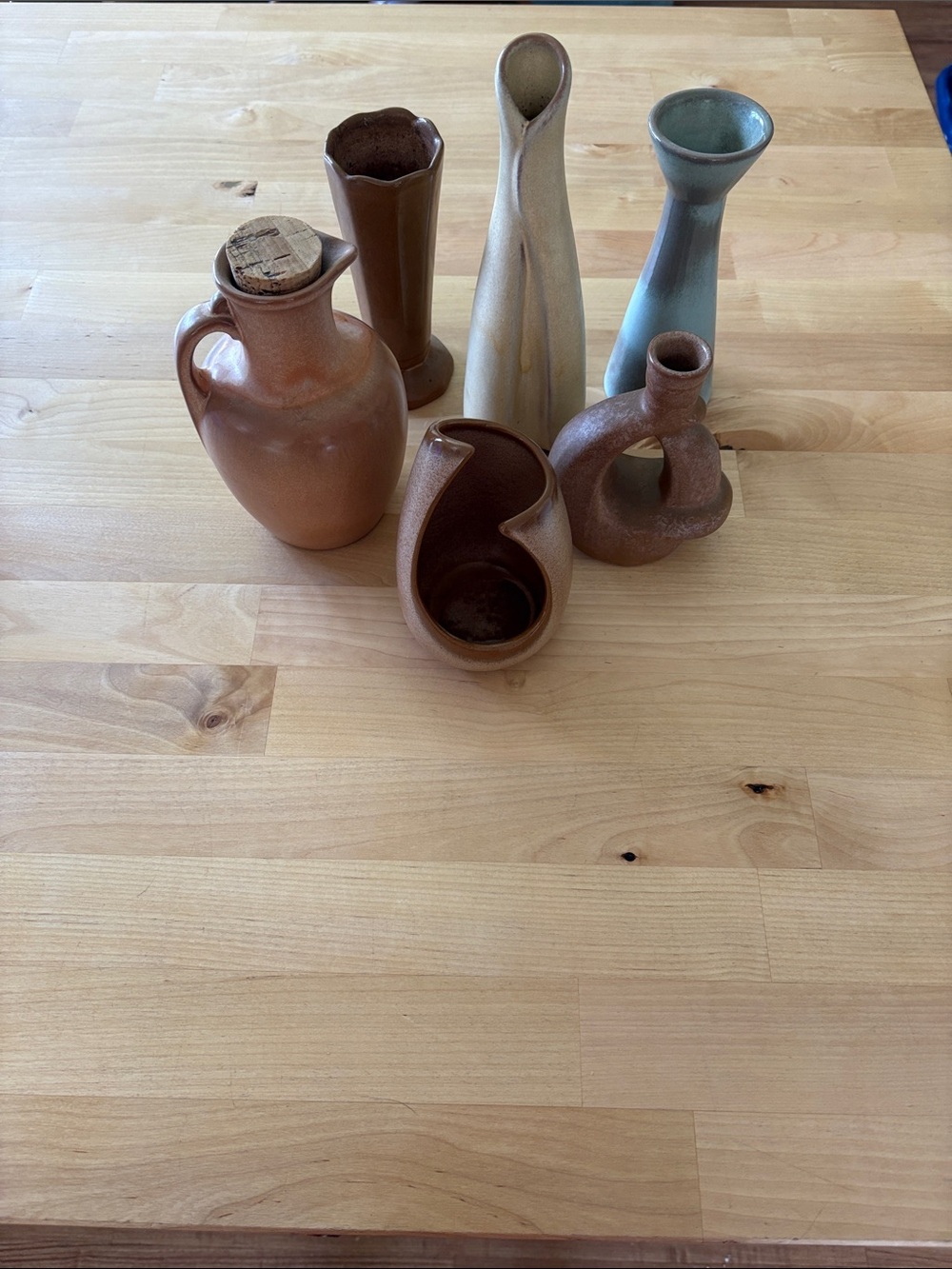 Vintage Frankoma Ceramic Vase, pitcher, candle Lot — Earth Tone & Seafoam Pieces